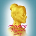 Womens day background with a 3d golden woman silhouette and de