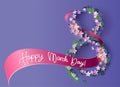 Womens day background with frame flowers. 8 March greeting card.
