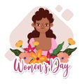 Womens Day beauty afro girl with flowers card