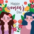 Womens Day beauty young girls flowers greeting card