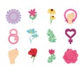 womens day, celebration march 8 icons set vector Royalty Free Stock Photo