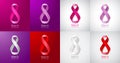 Womens Day Design of greeting card templates. March 8. International Women`s day Realistic symbol of colorful ribbon