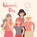 womens day, female standing together characters