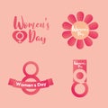 womens day icons lettering message 8 march flowers