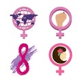 womens day icons set, gender female world woman hand eight