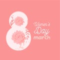 Womens day. lettering March 8 flat flowers in pink color. Doodle design. Flat hipster graphic of poster, banner. Vector