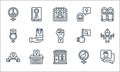 Womens day line icons. linear set. quality vector line set such as chat, shop, banner, woman, vote, crown, flag, message, book