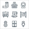 womens day line icons. linear set. quality vector line set such as crown, present, eight, coffee, presentation, woman, vote