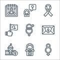 Womens day line icons. linear set. quality vector line set such as , woman, building, letter, flag, ribbon