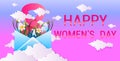 womens day 8 march holiday celebration banner flyer or greeting card with flowers and eight number in envelope