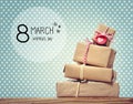 Womens Day message with gift boxes Royalty Free Stock Photo