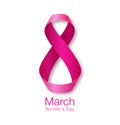 Womens Day Paper Design. Realistic Ribbon March 8 greeting card.