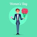 Womens Day Placard with Man in Tuxedo Illustration