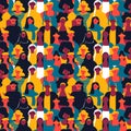 Womens Day seamless pattern of diverse woman faces