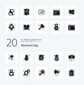 20 Womens Day Solid Glyph icon Pack like day women celebrate book gift day