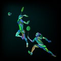 Womens doubles badminton players. Color vector illustration