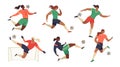 Womens Football soccer players cheerleaders fans set of isolated human figures with merch marks of favourite team. Royalty Free Stock Photo