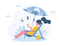 Womens freelance. Girl with laptop sitting in sun lounger under an sunshades with coffee. Concept illustration for