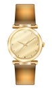 Womens gold wristwatch white background Clock gold bracelet