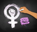 Womens hand drawing Feminism protest symbol