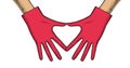 Womens hands in red rubber gloves show the heart.