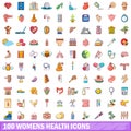 100 womens health icons set, cartoon style