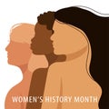 Womens History Month. Women`s day. Poster with different women. 8 march