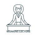Womens lecture vector line icon, linear concept, outline sign, symbol