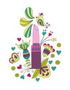 Womens lipstick with flowers and bird