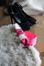 Womens shoes and fur bag Royalty Free Stock Photo