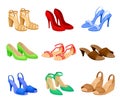 Womens Shoes with High Heels and Flat Sole Vector Set