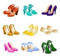 Womens Shoes with High Heels and Flat Sole Vector Set