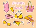 Womens summer beach essentials in cartoon style