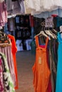 Womens summer dresses and clothes made of cotton fabric for sale in a traditional market Royalty Free Stock Photo