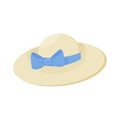 Womens summer hat white with blue bow, top view. Vector illustration on white background Royalty Free Stock Photo