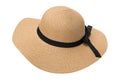 Womens summer yellow straw hat with the ribbon, isolated on white background with clipping path