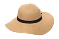 Womens summer yellow straw hat with the ribbon, isolated on white background with clipping path