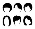 Womens various trendy hairstyles set. Flat long and short haircuts. Black silhouettes of modern hair styling. Jpeg Royalty Free Stock Photo