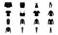 Womens wear vector icons set solid black EPS 10... Womens clothes illustration.. Flat outline sign.. Shop online concept. Females Royalty Free Stock Photo