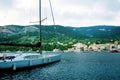 A wondeful yacht is in a blue sea. Traveling, yachting Royalty Free Stock Photo