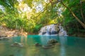 Wonder Waterfall in Deep forest at Erawan waterfall National Park Royalty Free Stock Photo