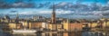 Wonderful aerial panorama from height of birds flight on observation deck on tower City Hall to Gamla Stan, Stockholm, Sweden