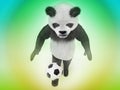 Wonderful animal soccer player chasing a ball on the green and yellow gradient background top view. cute character to play sports Royalty Free Stock Photo