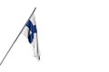 Beautiful Finland flag hanging on a diagonal pole isolated on white - any feast flag 3d illustration