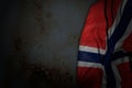 wonderful any holiday flag 3d illustration - dark illustration of Norway flag with large folds on rusty metal with free space for