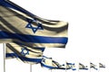 Wonderful any holiday flag 3d illustration - many Israel flags placed diagonal isolated on white with space for your content