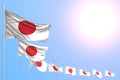 Nice many Japan flags placed diagonal with bokeh and free space for your content - any feast flag 3d illustration