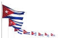 Pretty Cuba isolated flags placed diagonal, photo with bokeh and space for your text - any occasion flag 3d illustration