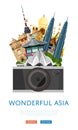 Wonderful asia poster with famous attractions.