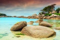 Wonderful Atlantic ocean coast with granite stones, Perros-Guirec, France Royalty Free Stock Photo